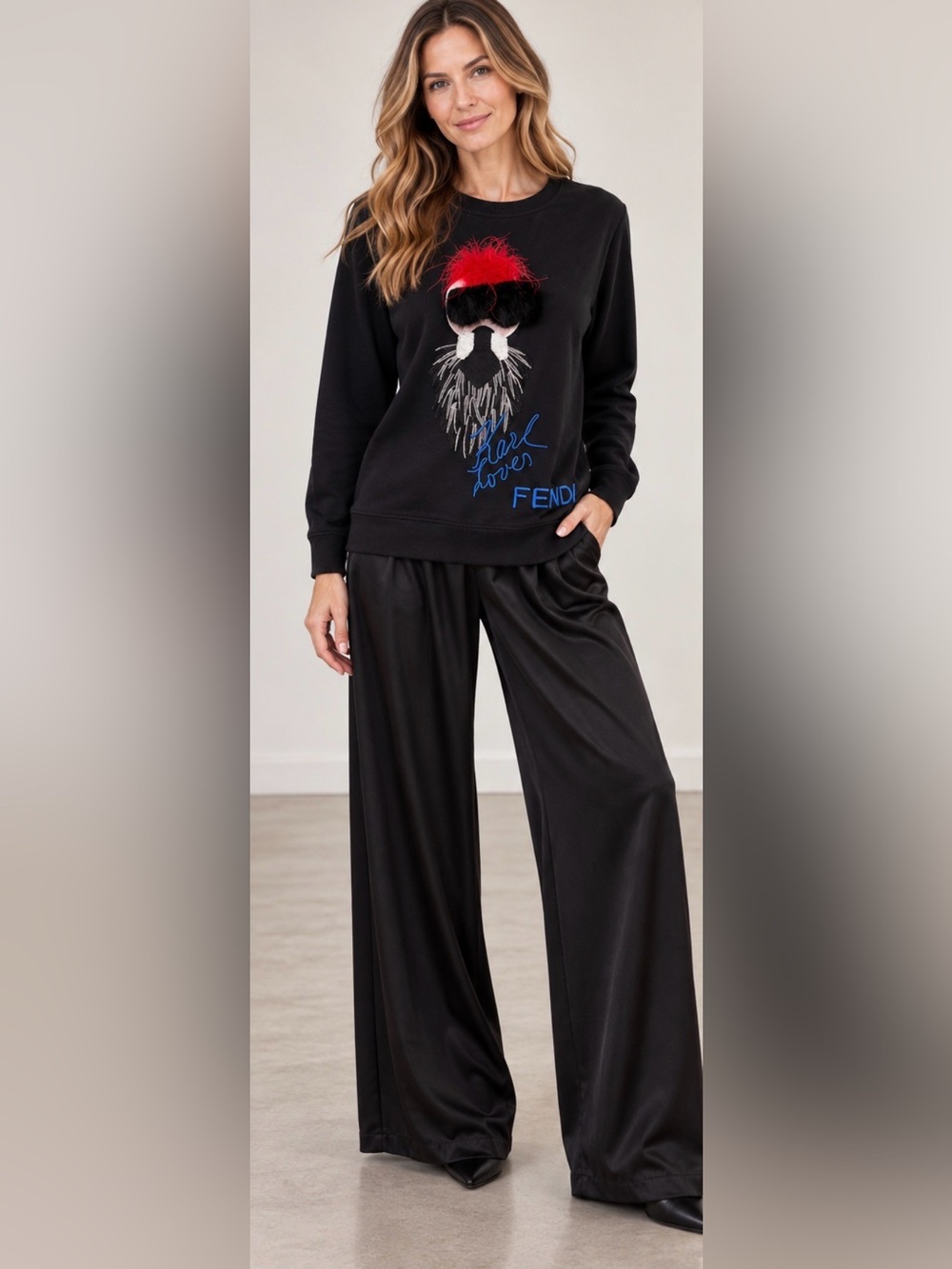 FENDI / Karl Lagerfeld Collaboration Black Crew Top
(Authentic)